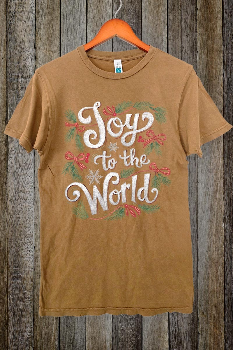 LS002-E3221 Joy to the World Christmas Graphic Vintage Tee $15.5