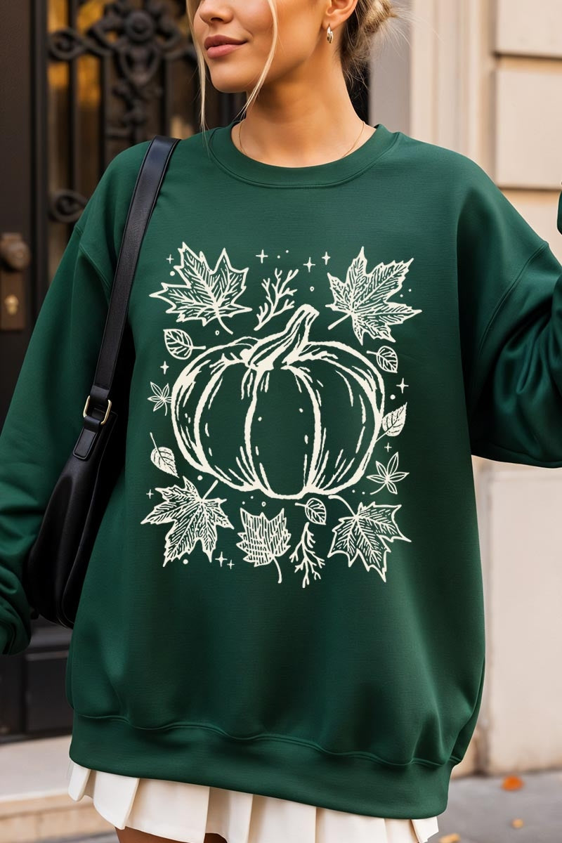 UL180P-E3162 Fall Pumpkin Graphic Plus Sweatshirt $25