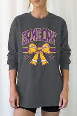 UL240P-E3063 Purple Game Day Football Bow Plus Long Sleeve Tee $17