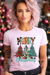 US3001P-E3200 Merry Christmas Trees Graphic Plus Tee $16