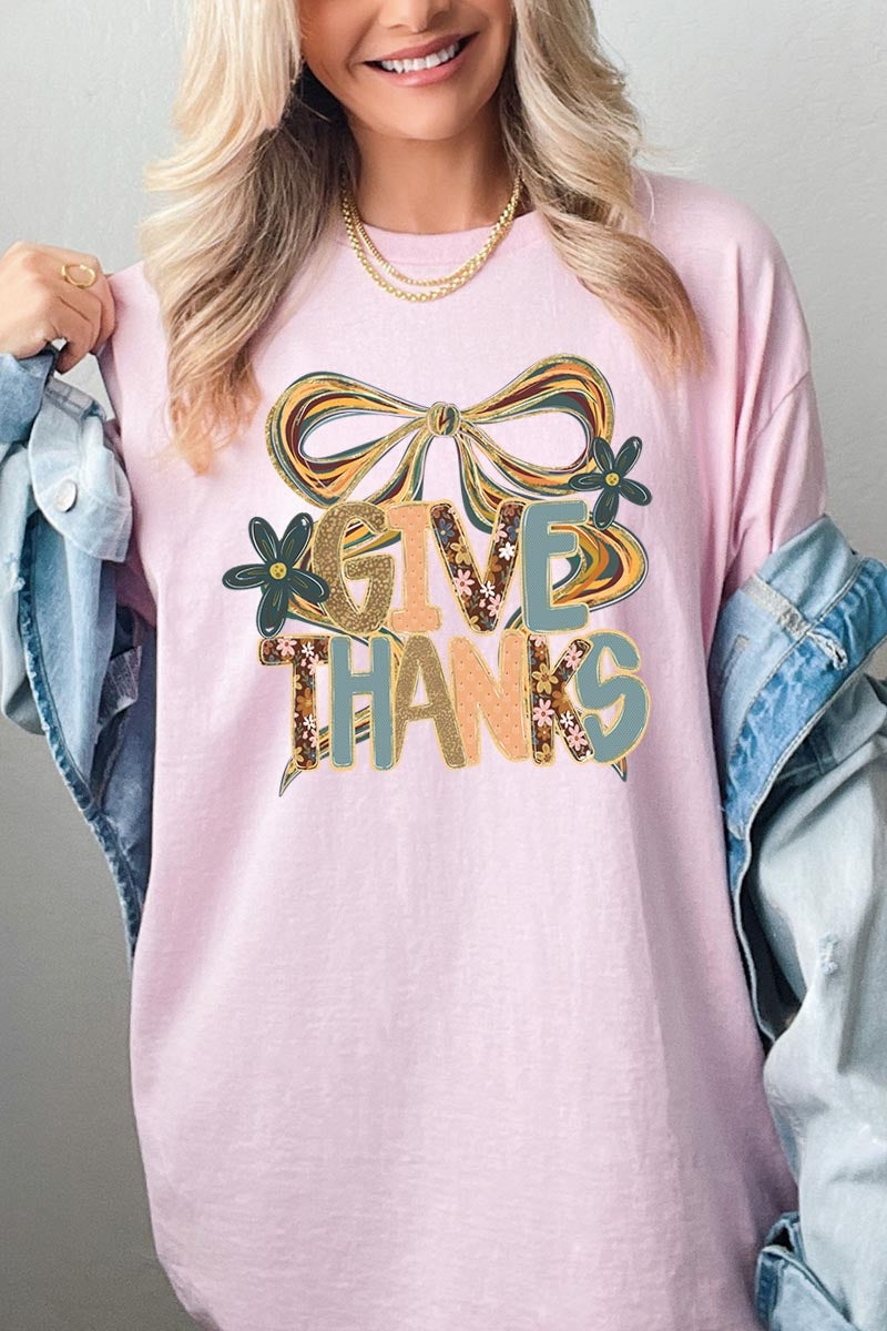 5000-E3154 Give Thanks Bow Graphic Heavy Cotton Tee $9