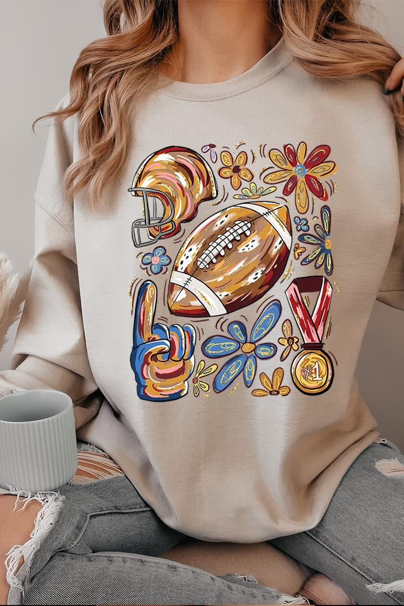 UL180P-E3072 Retro Floral Football Graphic Plus Sweatshirt $25