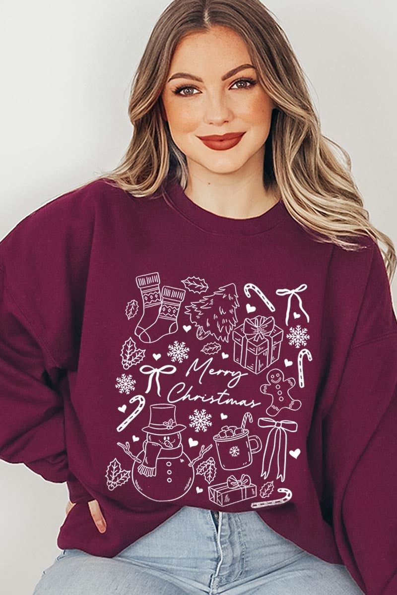 UL180-E3181 Christmas Doodle Graphic Sweatshirt $20