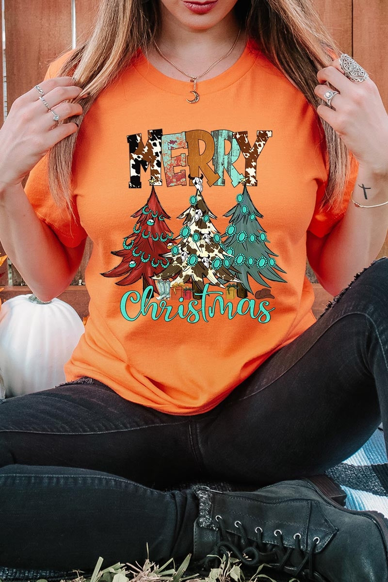 US3001-E3200 Merry Christmas Trees Graphic Tee $12.5