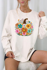 UL240-E3118 Floral Pumpkin Graphic Long Sleeve Tee $13.75