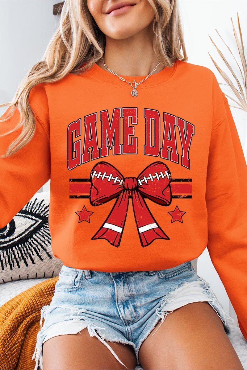 UL180-E3062 Red Game Day Football Bow Graphic Sweatshirt $20