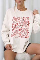 UL240P-E3181 Christmas Doodle Graphic Plus Long Sleeve Tee $17