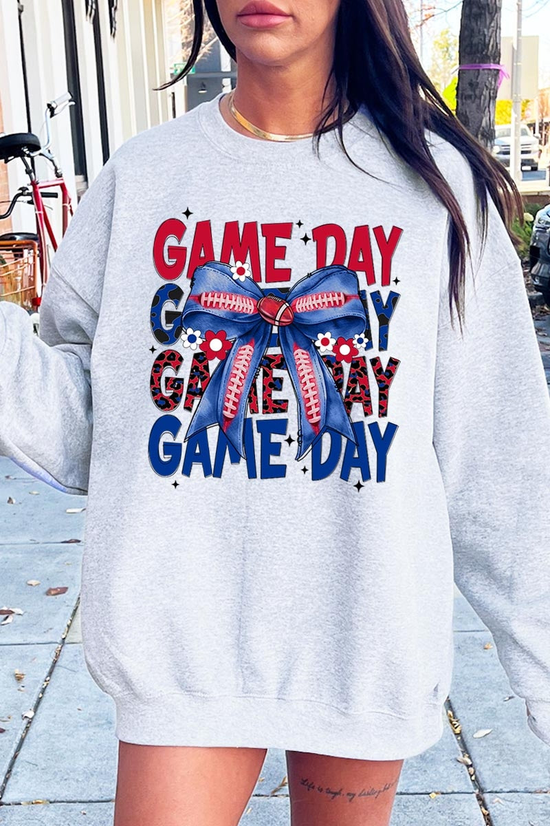 UL180P-E3087 Red Blue Football Game Day Bow Plus Sweatshirt $25