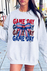 UL180-E3087 Red Blue Football Game Day Bow Graphic Sweatshirt $20