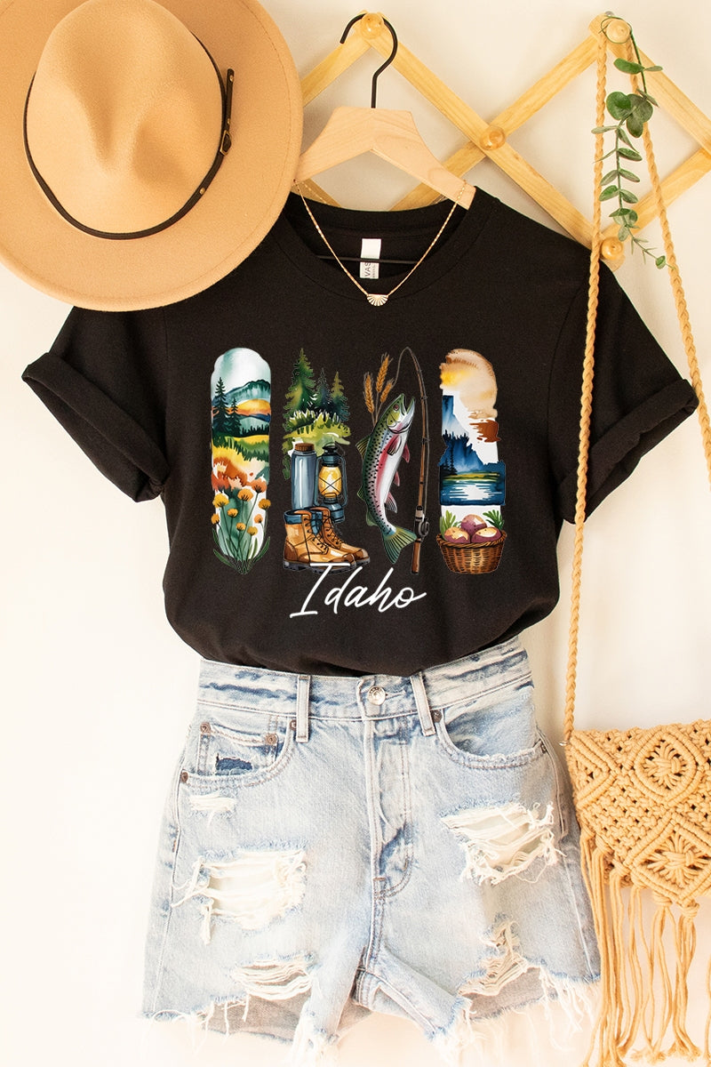 US3001P-E3061ID Idaho State Brushstroke Graphic Plus Tee $16