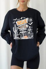 UL240-E3108 Skellie Motel Halloween Graphic Long Sleeve Tee $13.75