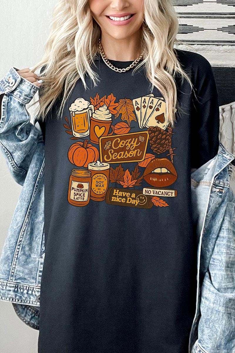 5000P-E3119 Retro Fall Collage Graphic Plus Heavy Cotton Tee $12.75