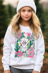UL180B-E3086Z Western Floral Cow Skull Kids Graphic Sweatshirt $20