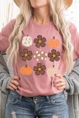 US3001P-E3117 Pumpkins & Flowers Fall Graphic Plus Tee $16