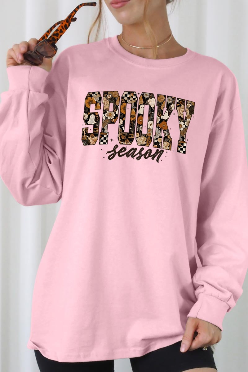 UL240-E3105 Spooky Season Halloween Graphic Long Sleeve Tee $13.75
