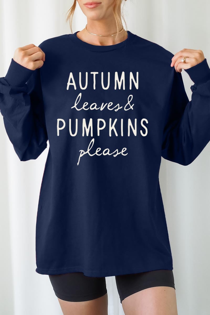 UL240P-E3158 Autumn Leaves Pumpkins Graphic Plus Long Sleeve Tee $17