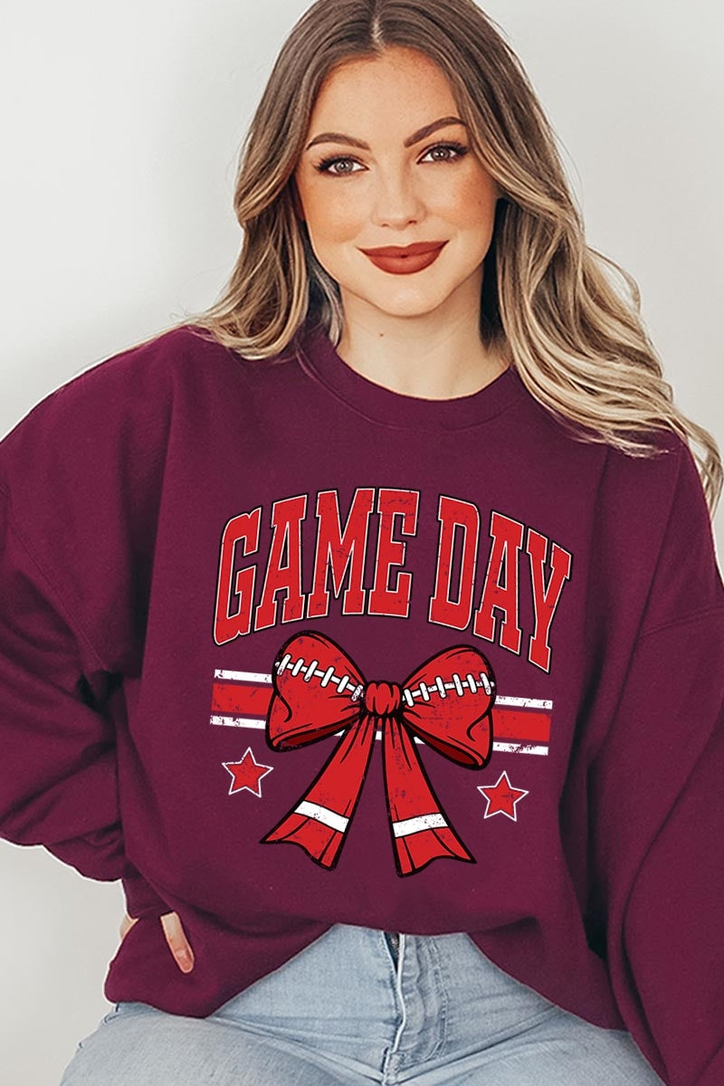 UL180-E3062 Red Game Day Football Bow Graphic Sweatshirt $20