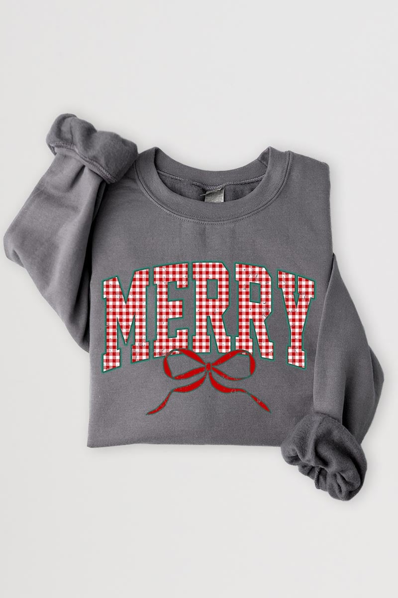 UL180-E3206 Plaid Merry Christmas Bow Graphic Sweatshirt $20