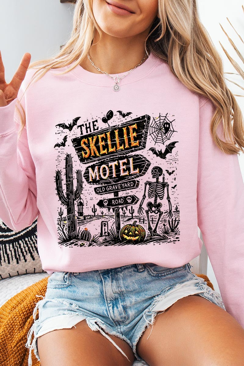 UL180P-E3108 Skellie Motel Halloween Graphic Plus Sweatshirt $25