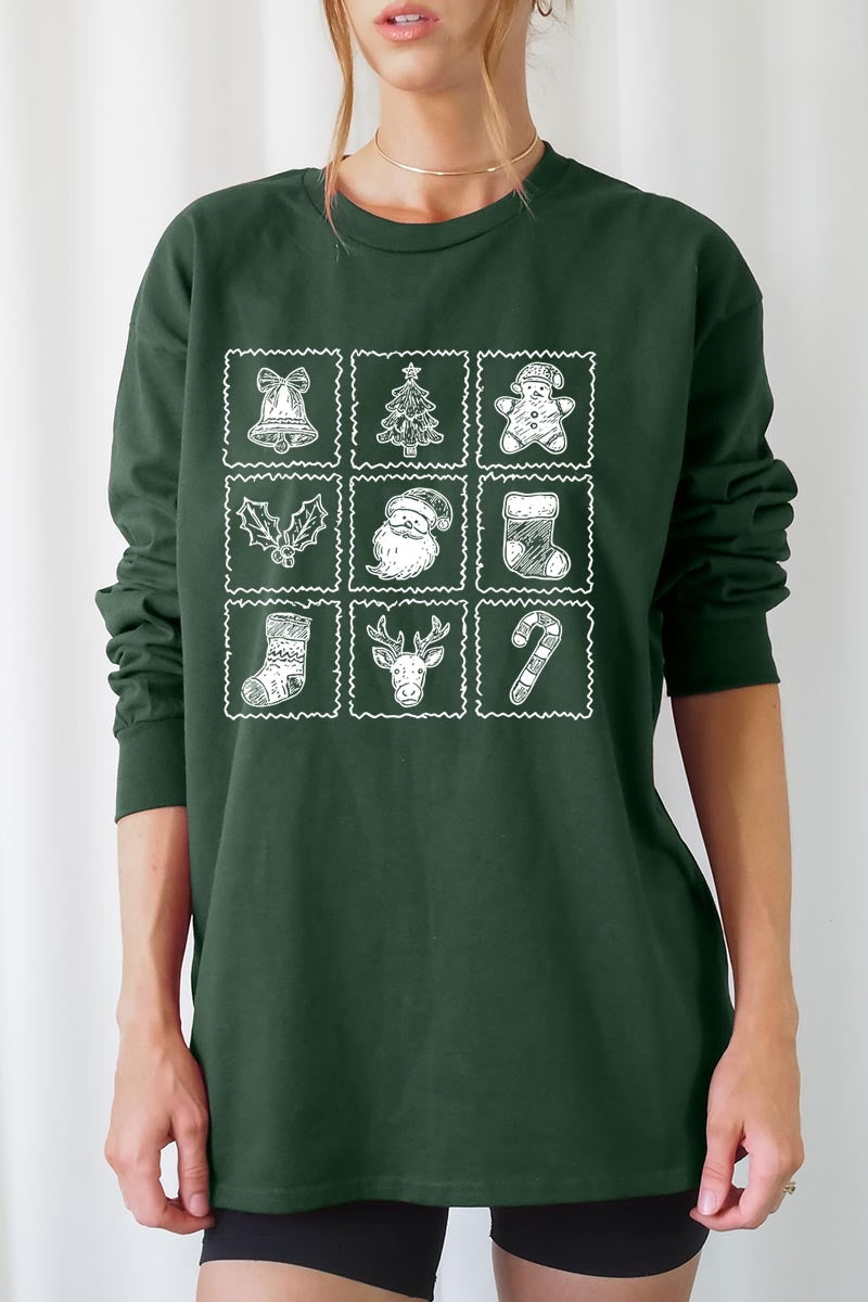 UL240P-E3215 Christmas Icons Graphic Plus Long Sleeve Tee $17