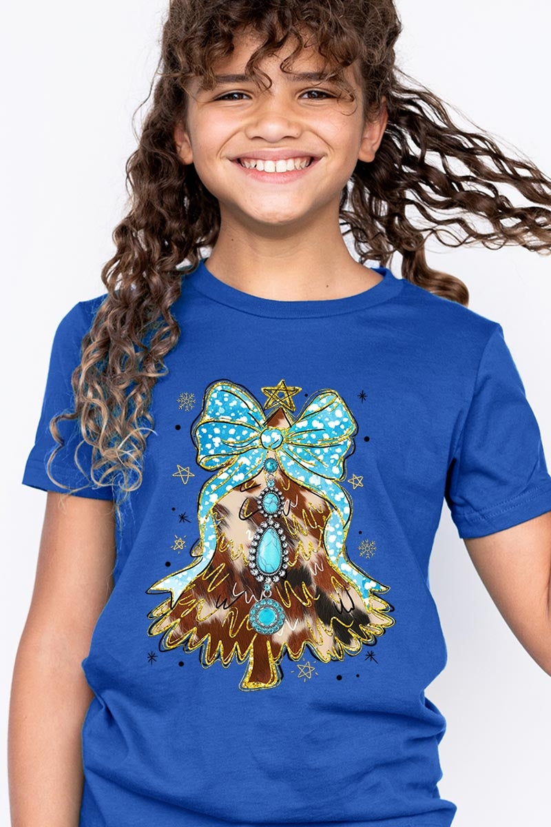 US3001Y-E3184Z Turquoise Christmas Tree Kids Graphic Tee $11