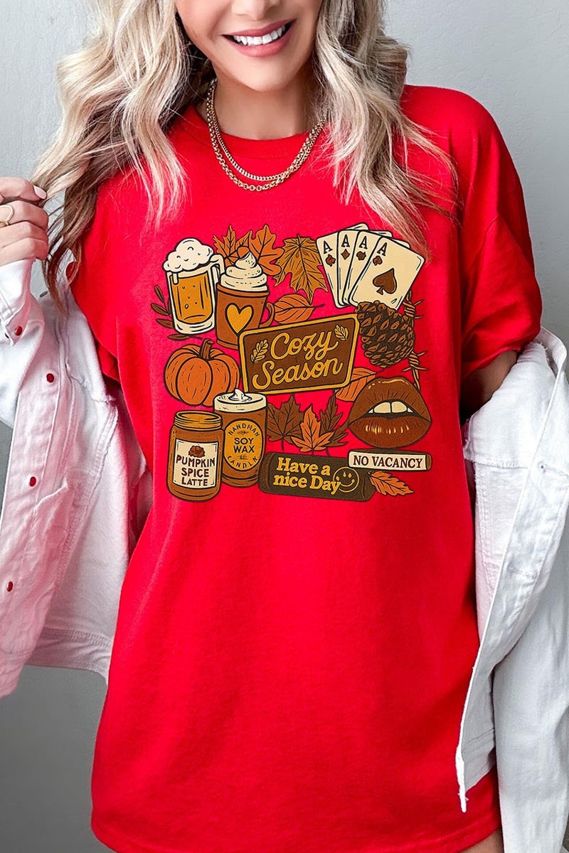 5000P-E3119 Retro Fall Collage Graphic Plus Heavy Cotton Tee $12.75