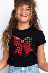 US3001Y-E3198Z Red Buffalo Plaid Bow Kids Graphic Tee $11