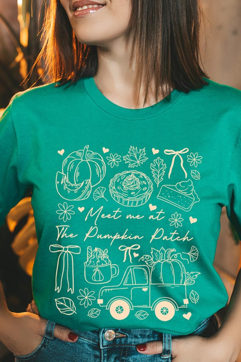 US3001P-E3163 Pumpkin Patch Doodle Graphic Plus Tee $16