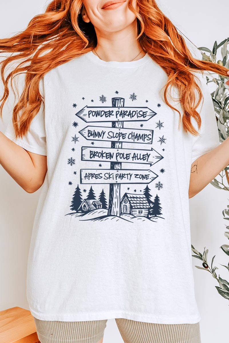 5000-E3189 Ski Lodge Signs Graphic Heavy Cotton Tee $9