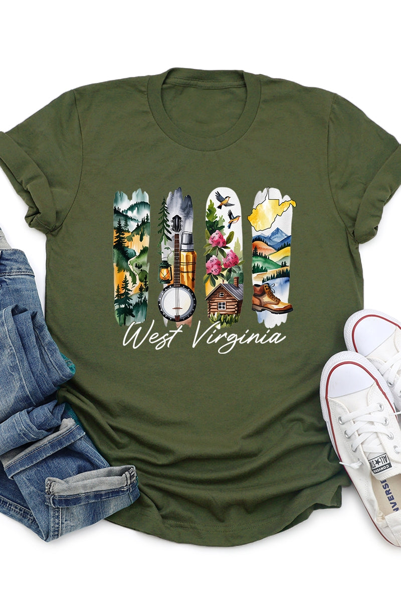 US3001-E3061WV West Virginia State Brushstroke Graphic Tee $12.5