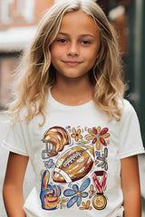 US3001Y-E3072Z Retro Floral Football Kids Graphic Tee $11