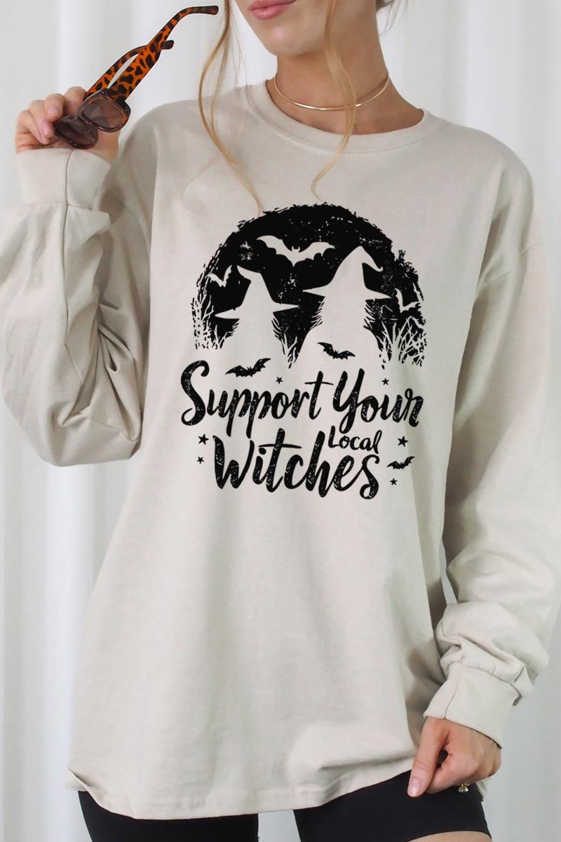 UL240-E3161 Local Witches Halloween Graphic Long Sleeve Tee $13.75