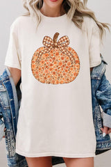 5000-E3135 Floral Fall Pumpkin Graphic Heavy Cotton Tee $9