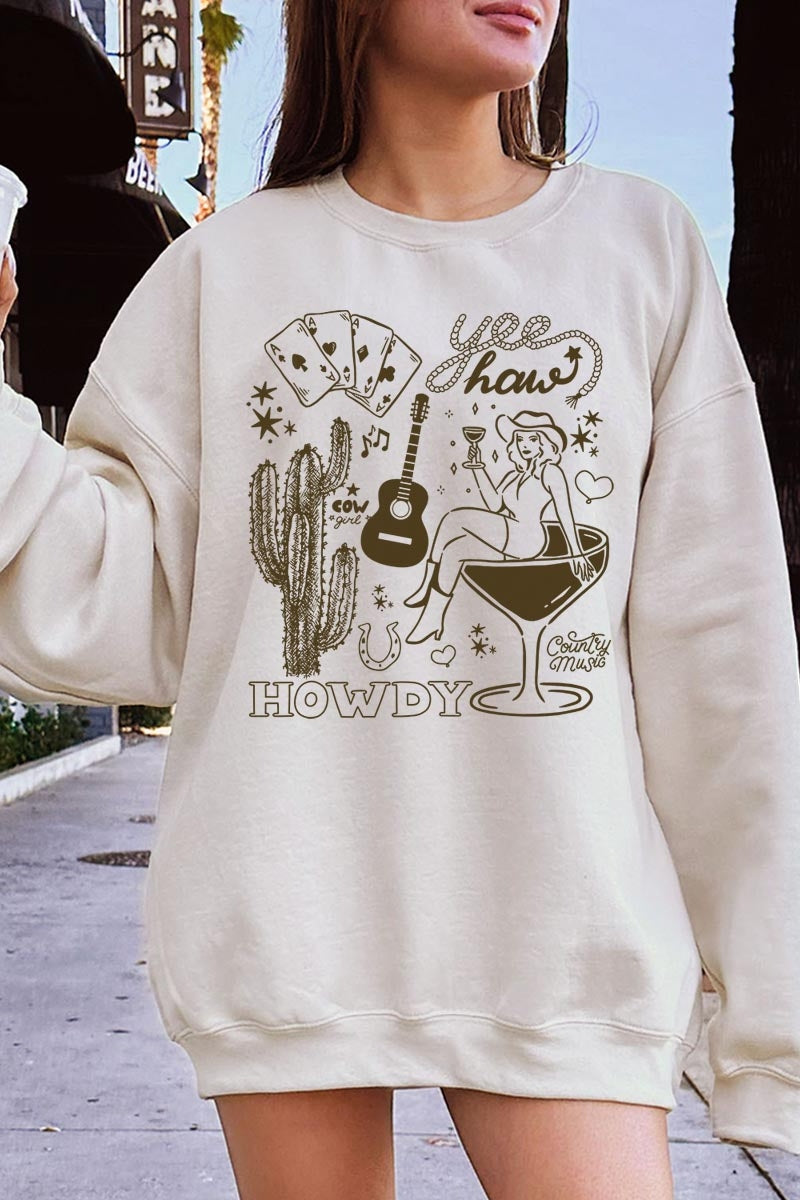 UL180P-E3097 Cowgirl Country Music Graphic Plus Sweatshirt $25