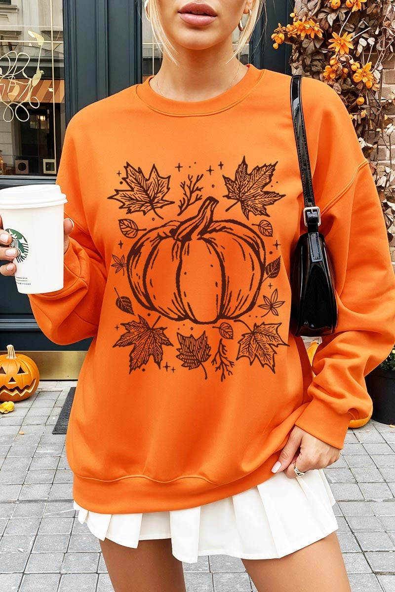UL180P-E3162 Fall Pumpkin Graphic Plus Sweatshirt $25