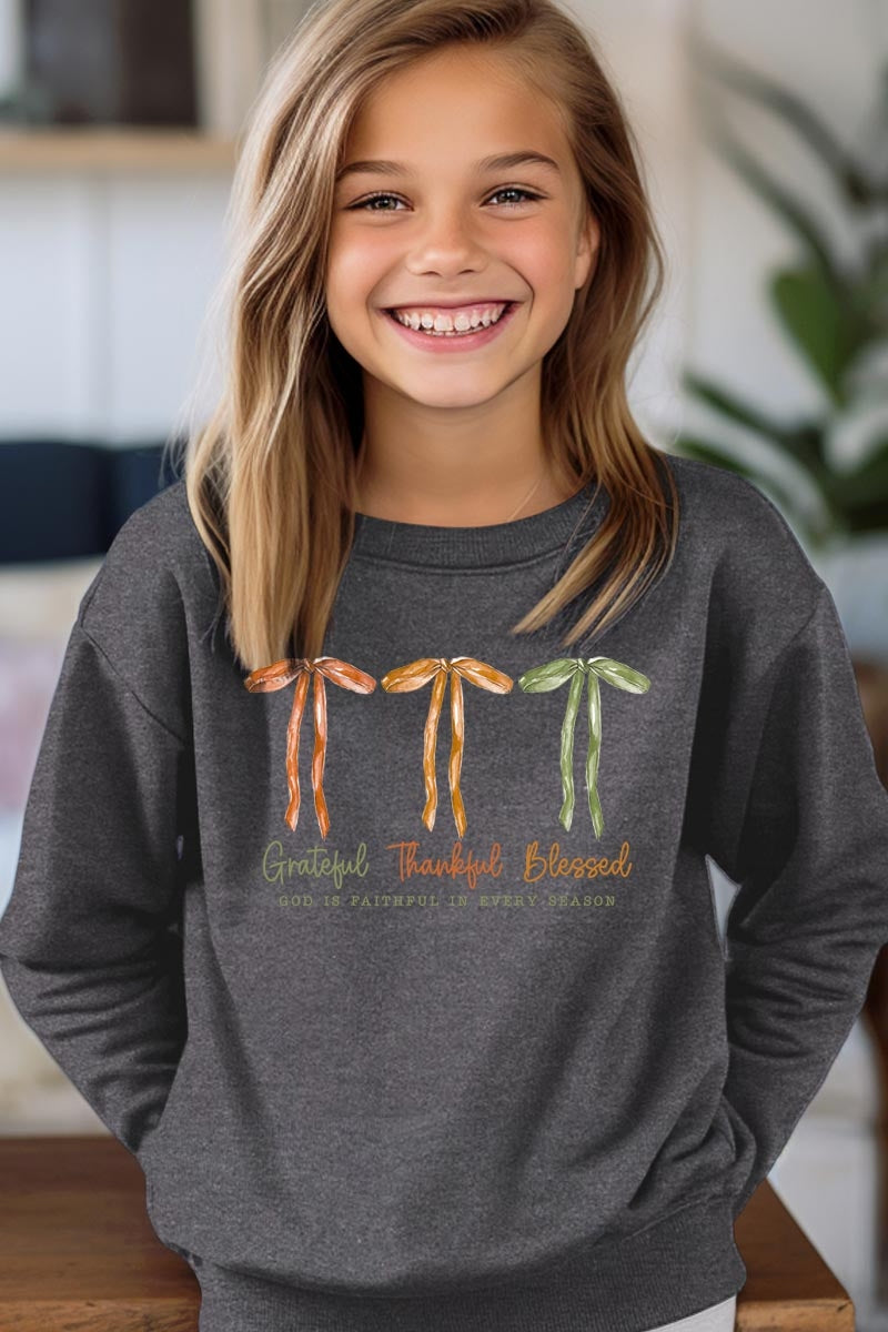 UL180B-E3111Z Grateful Thankful Blessed Kids Graphic Sweatshirt $20