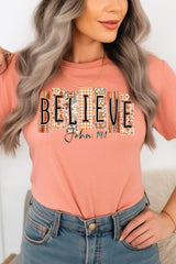 US3001-E3167 Believe Fall Christian Graphic Tee $12.5