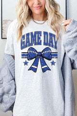 5000P-E3065 Blue Football Bow Graphic Plus Heavy Cotton Tee $12.75
