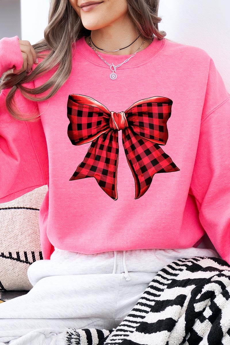 UL180P-E3198 Red Buffalo Plaid Bow Graphic Plus Sweatshirt $25