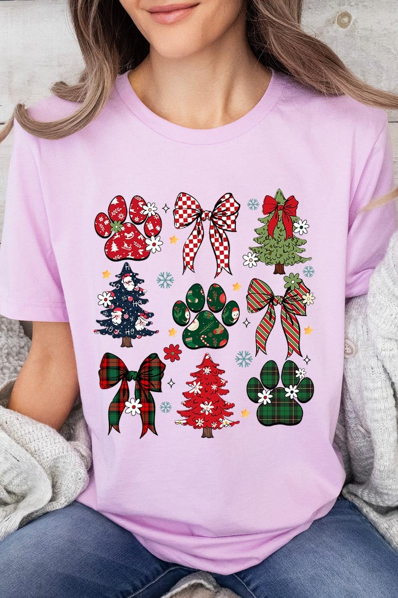 US3001-E3195 Christmas Bow Paw Graphic Tee $12.5