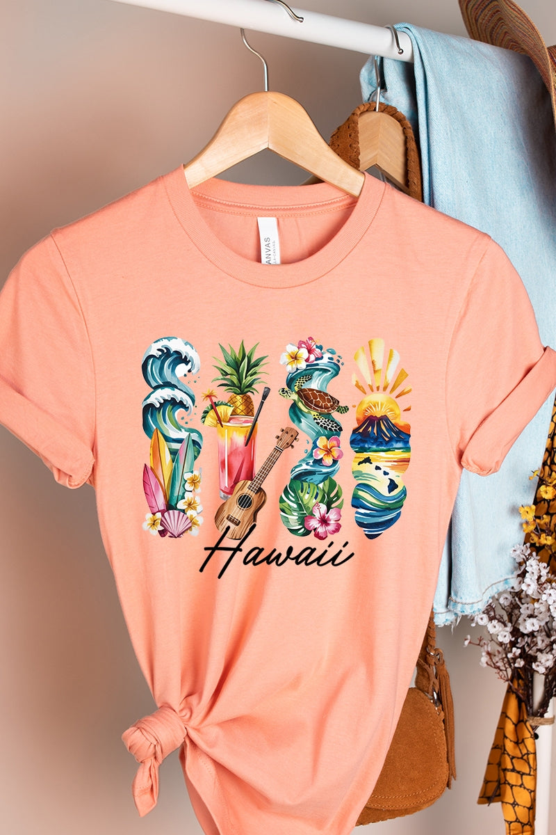 US3001P-E3061HI Hawaii State Brushstroke Graphic Plus Tee $16