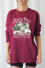 UL240-E3174 North Pole Christmas Graphic Long Sleeve Tee $13.75