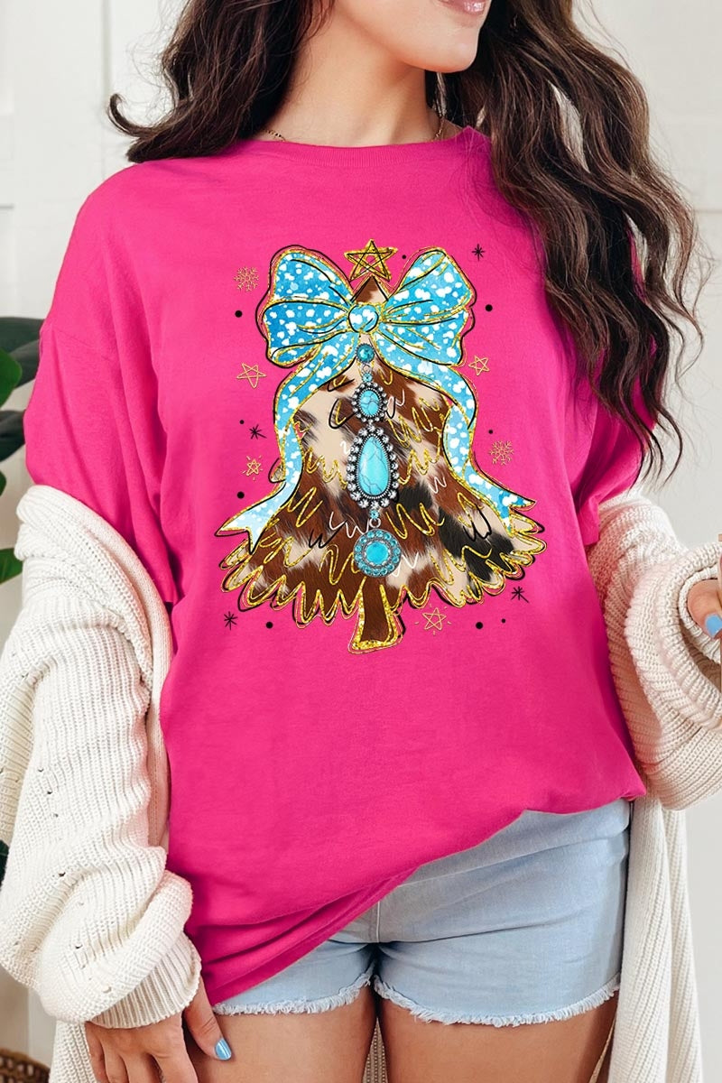 5000-E3184 Turquoise Christmas Tree Graphic Heavy Cotton Tee $9