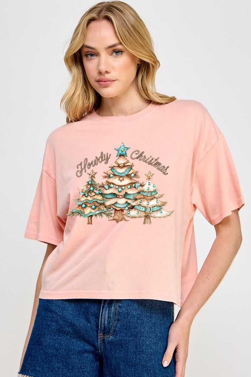 CTS-E3185 Howdy Christmas Graphic Relaxed Crop Top $11
