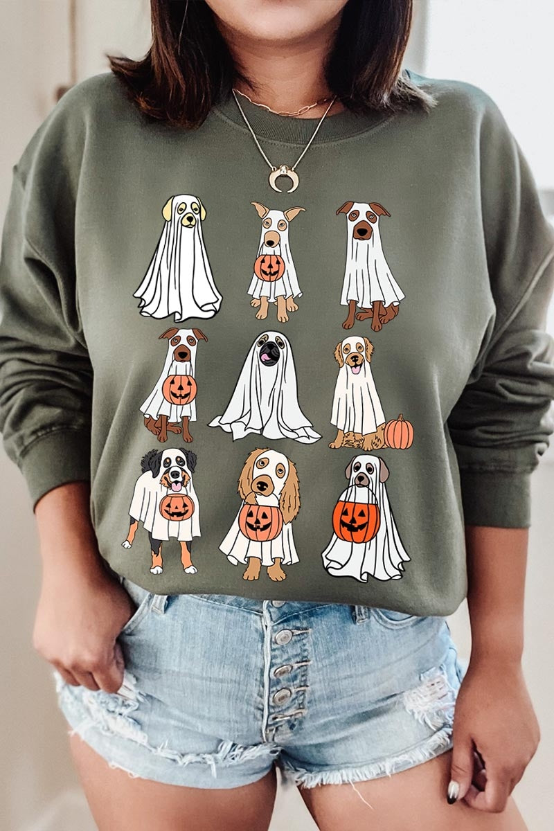 UL180P-E3106 Halloween Ghost Dog Graphic Plus Sweatshirt $25