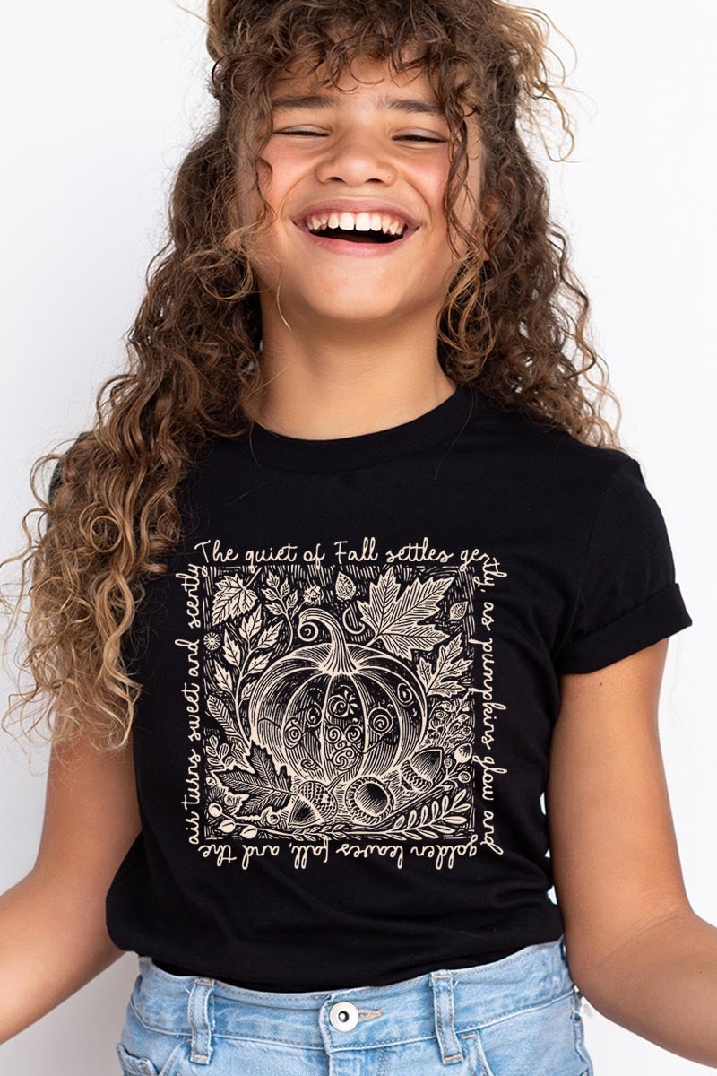 US3001Y-E3112Z Fall Pumpkin Botanical Kids Graphic Tee $11