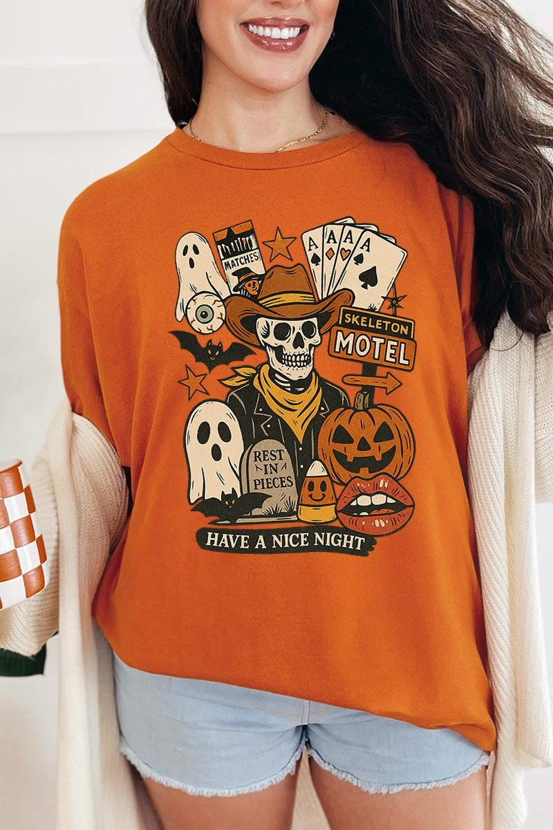 5000-E3107 Spooky Western Skeleton Graphic Heavy Cotton Tee $9