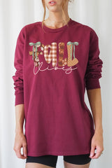 UL240-E3071 Fall Vibes Rustic Script Graphic Long Sleeve Tee $13.75
