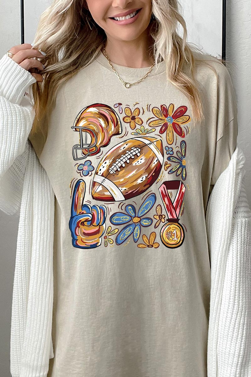 5000-E3072 Retro Floral Football Graphic Heavy Cotton Tee $9