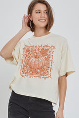 CTS-E3112 Fall Pumpkin Botanical Graphic Relaxed Crop Top $11